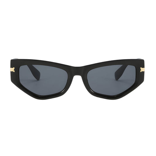 Front view of Luxe women’s cat-eye sunglasses in Black frame with Black lenses, on white background — acetate frame, TAC lenses, 100% UV protection