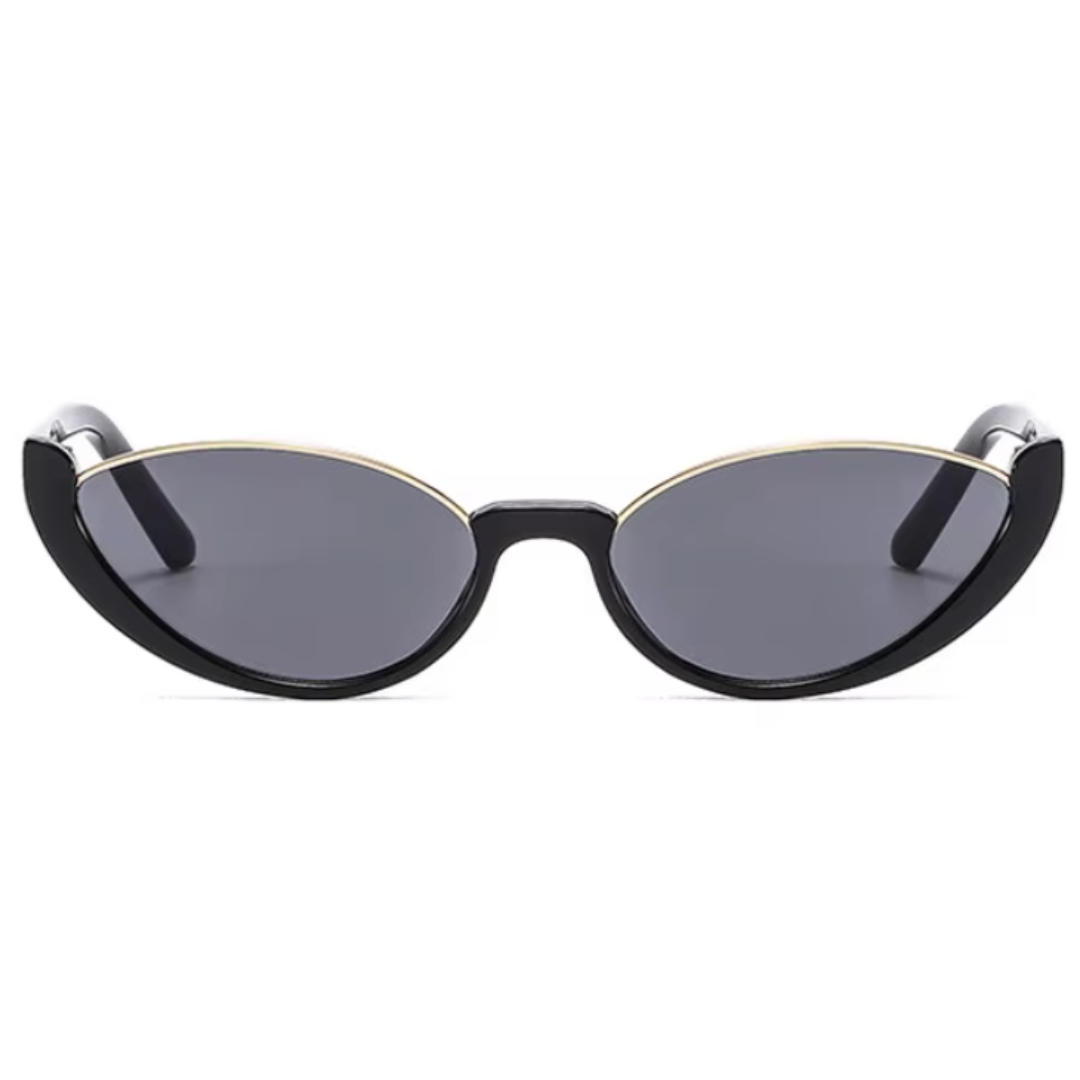 Venice women's cat-eye sunglasses, black premium acetate frame with black gradient TAC lenses offering UV400 protection, frontal view on white background.