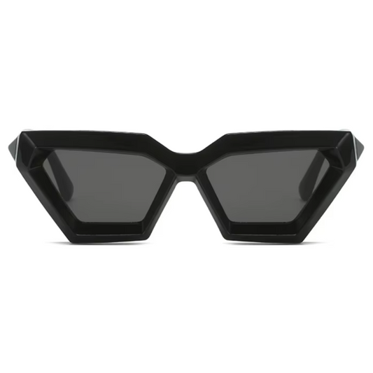 Front view of Paris futuristic geometric sunglasses in Black acetate frame with Black TAC lenses, 100% UV protection, on white background.