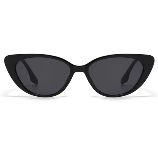 Front view of Noire women’s cat-eye sunglasses in Black frame with Black lenses, on white background — polycarbonate frame, acrylic lenses, 100% UV protection