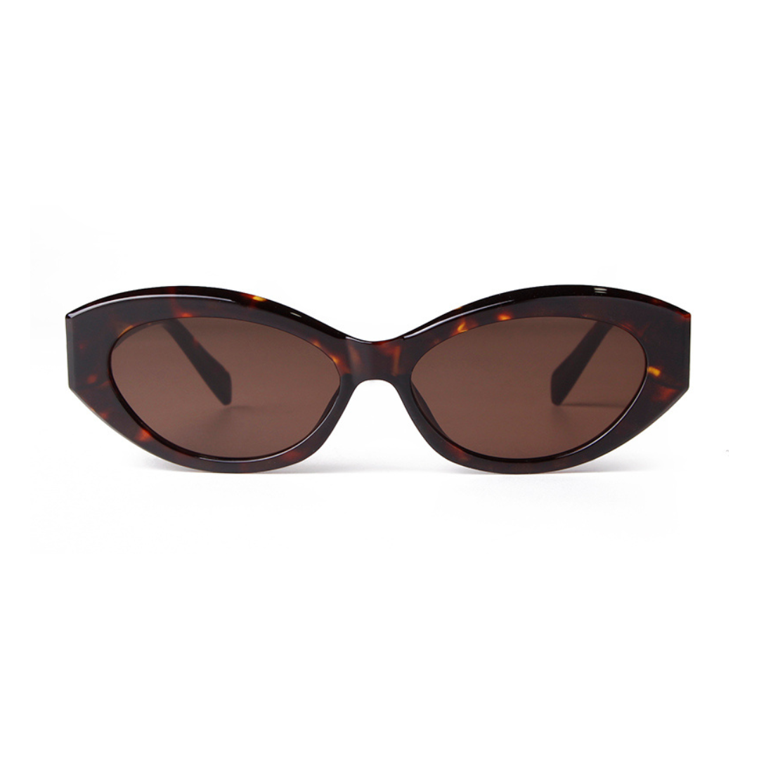 Liora cat eye women's sunglasses in Tortoise acetate frame with brown TAC lenses, 100% UV protection, front view on white background