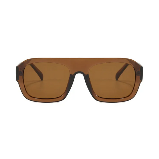 Elyss shield women's shades in amber acetate frame with amber TAC lenses, 100% UV protection, front view on white background