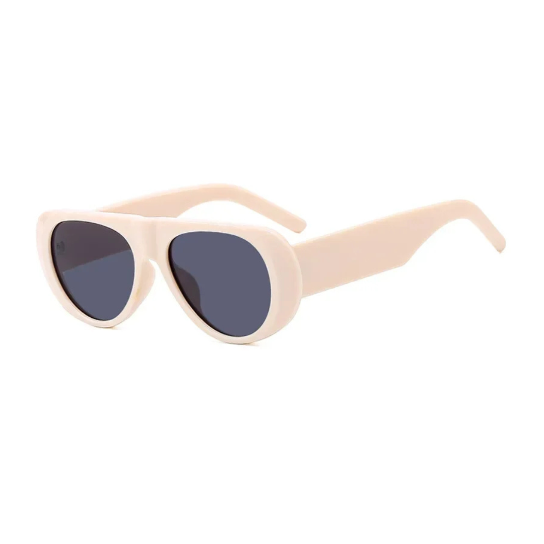 Nyara shield women's shades in beige acetate frame with black TAC lenses, 100% UV protection, right 3/4 angle view on white background