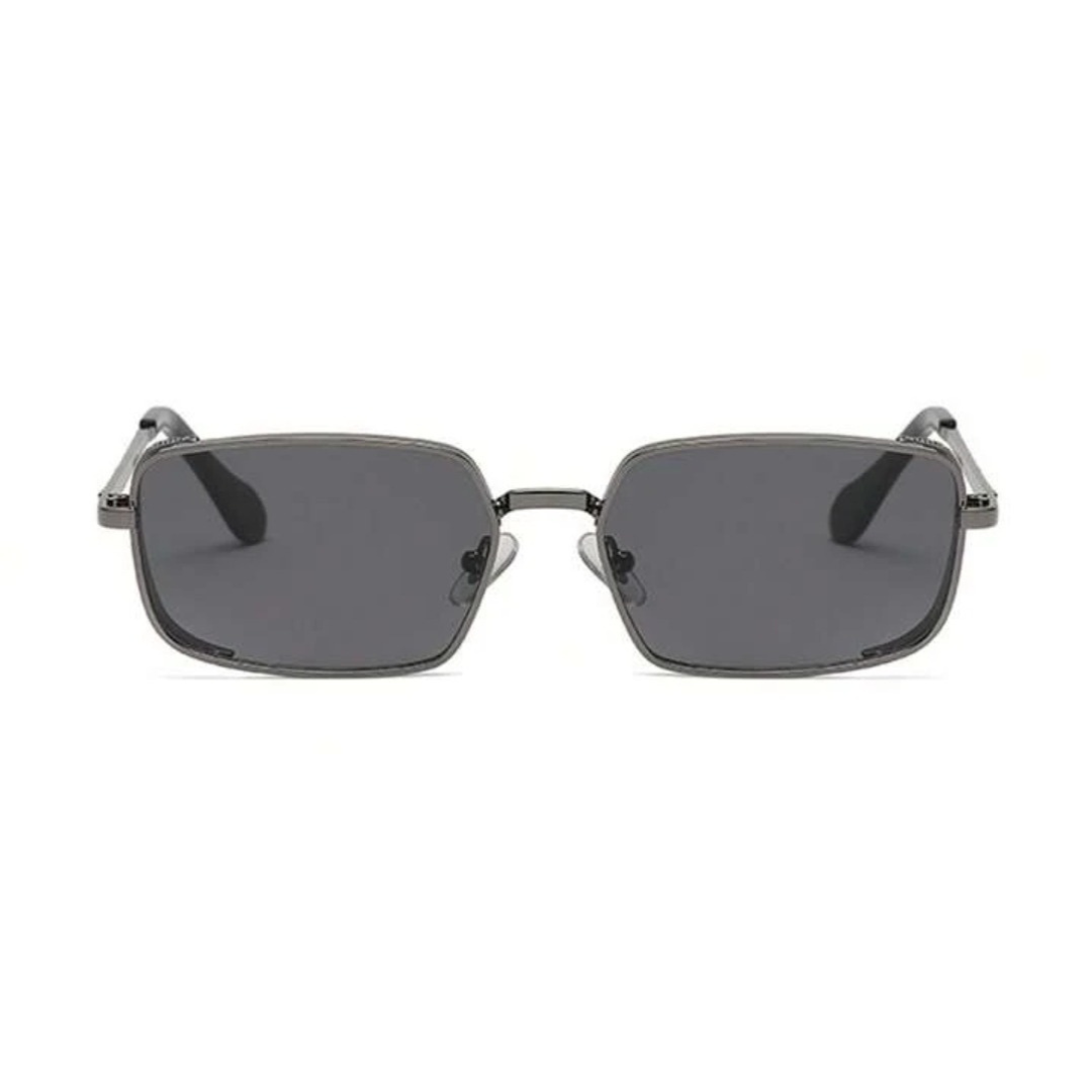 Nuvée rectangular women's sunglasses in Gunmetal frame with black lenses, front view on white background