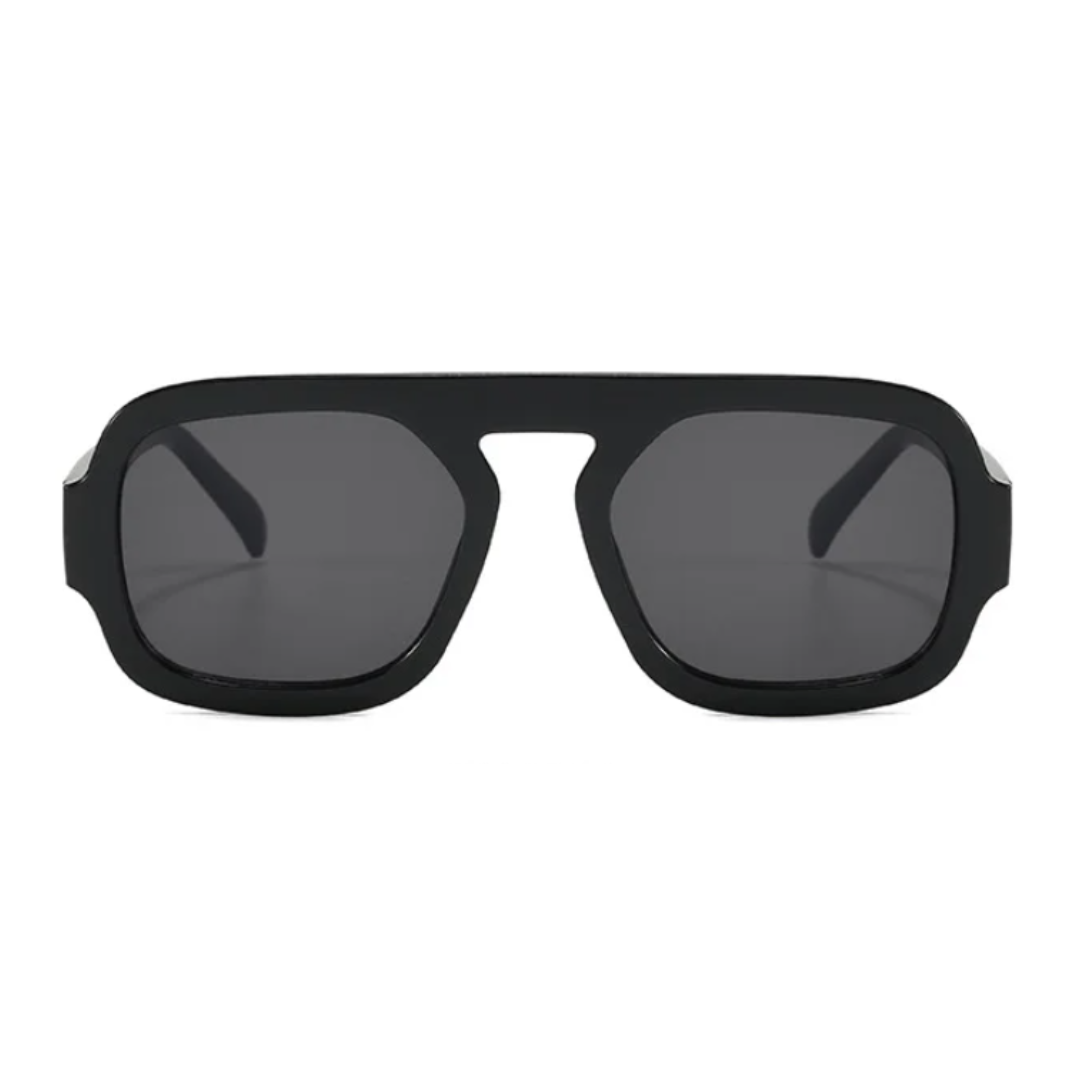 Front view of Zara women’s shades in Black frame with Black lenses, on white background — acetate frame, TAC lenses, 100% UV protection