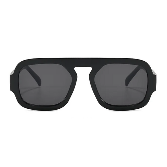 Front view of Zara women’s shades in Black frame with Black lenses, on white background — acetate frame, TAC lenses, 100% UV protection