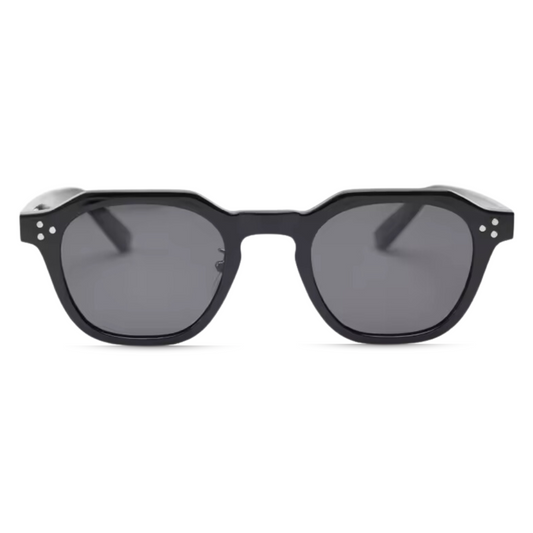 Women’s sunglasses Valora, square geometric style, front view in Black–Black (black frame, black lenses) on white background.