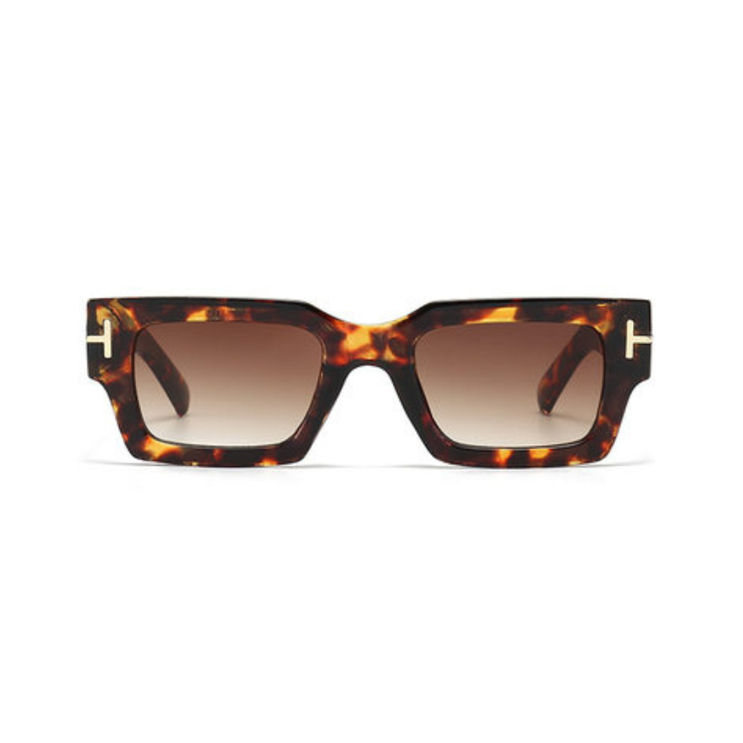 Vesper rectangular women's shades in Tortoise acetate frame with brown gradient TAC lenses, 100% UV protection, front view on white background