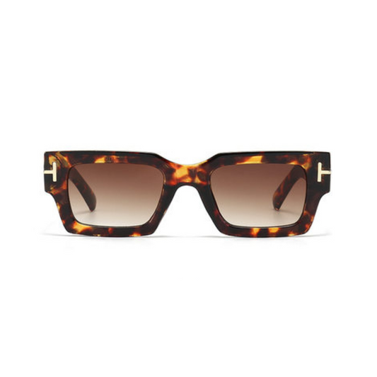 Vesper rectangular women's shades in Tortoise acetate frame with brown gradient TAC lenses, 100% UV protection, front view on white background