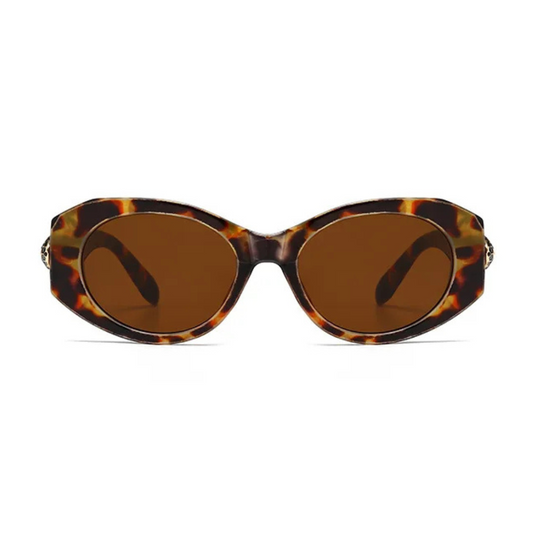 Front view of Selene women’s wide oval  shades in Tortoise frame with Amber lenses, on white background — acetate frame, TAC lenses, 100% UV protection