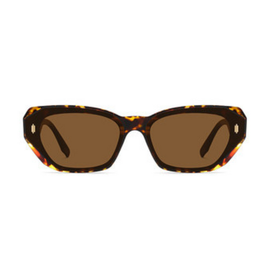 Front view of Venus women’s wide rectangular sunglasses in Tortoise frame with Amber lenses, on white background — acetate frame, TAC lenses, 100% UV protection