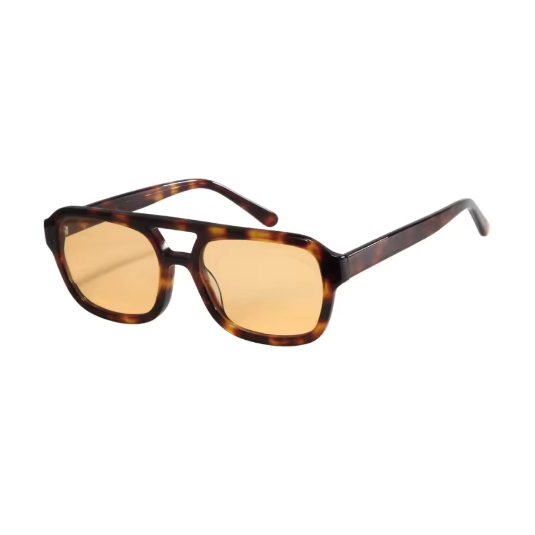 Sorella rectangular women's shades in Tortoise acetate frame with amber Trivex lenses, 100% UV protection, right 3/4 angle on white background