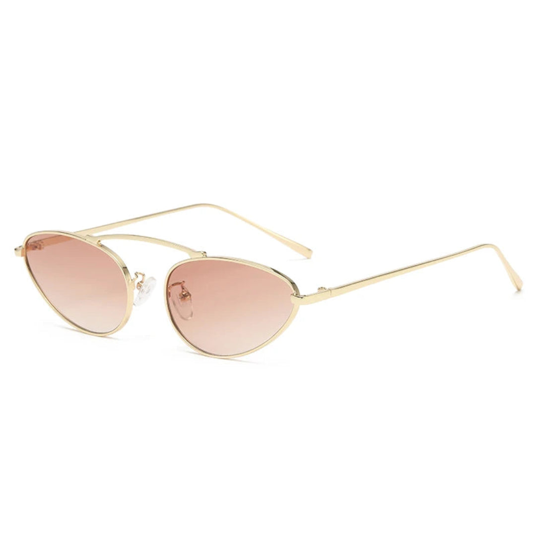 Olyra aviator women's shades in gold metal frame with rose gradient polycarbonate lenses, 100% UV protection, right 3/4 angle view on white background