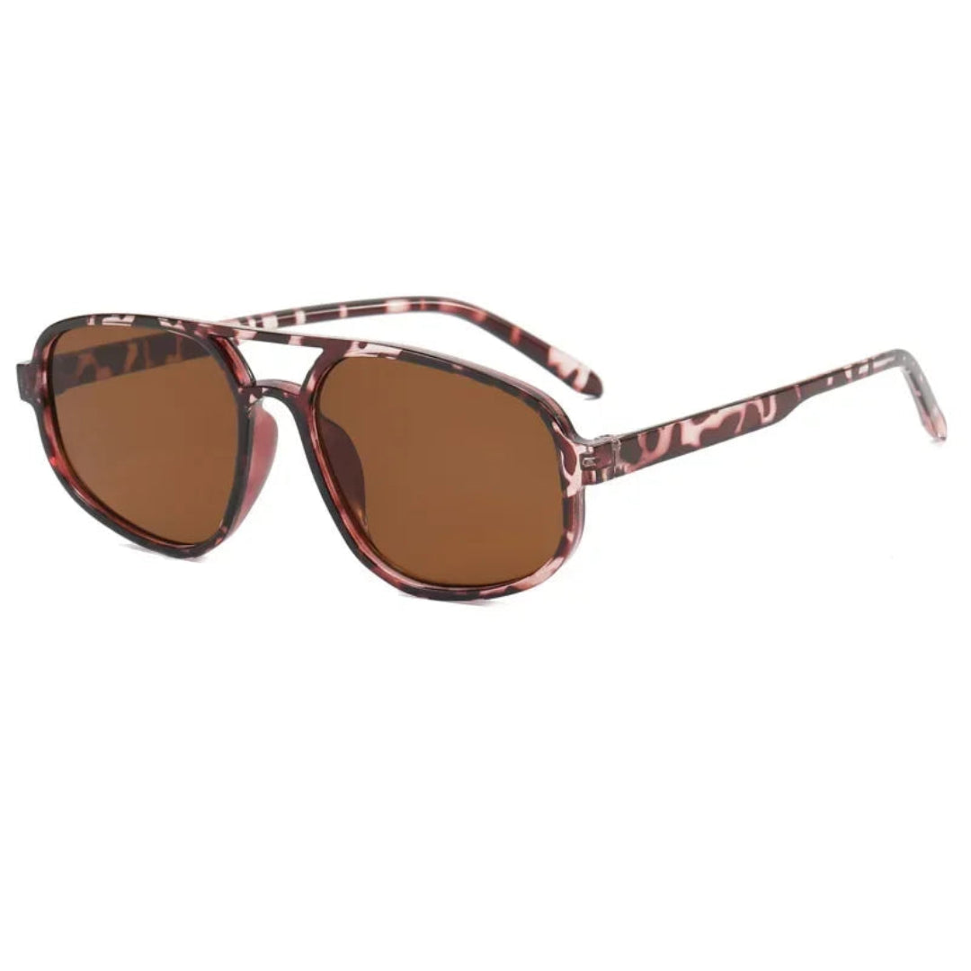 Brigitte aviator women's sunglasses in tortoise polycarbonate frame with amber acrylic lenses, 100% UV protection, right 3/4 angle view on white background