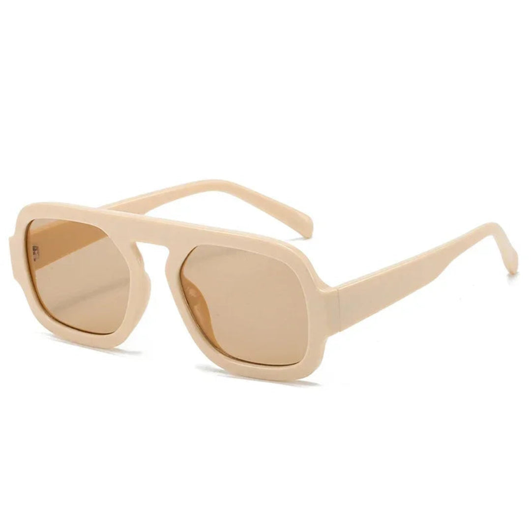 Zara women’s sunglasses in Beige frame with Soft Beige lenses, right 3/4 angle on white background — acetate frame, TAC lenses, 100% UV protection
