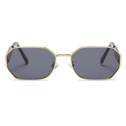 Front view of Luna women’s retro geometric sunglasses in Gold frame with Black lenses, on white background — metal frame, polycarbonate lenses, 100% UV protection