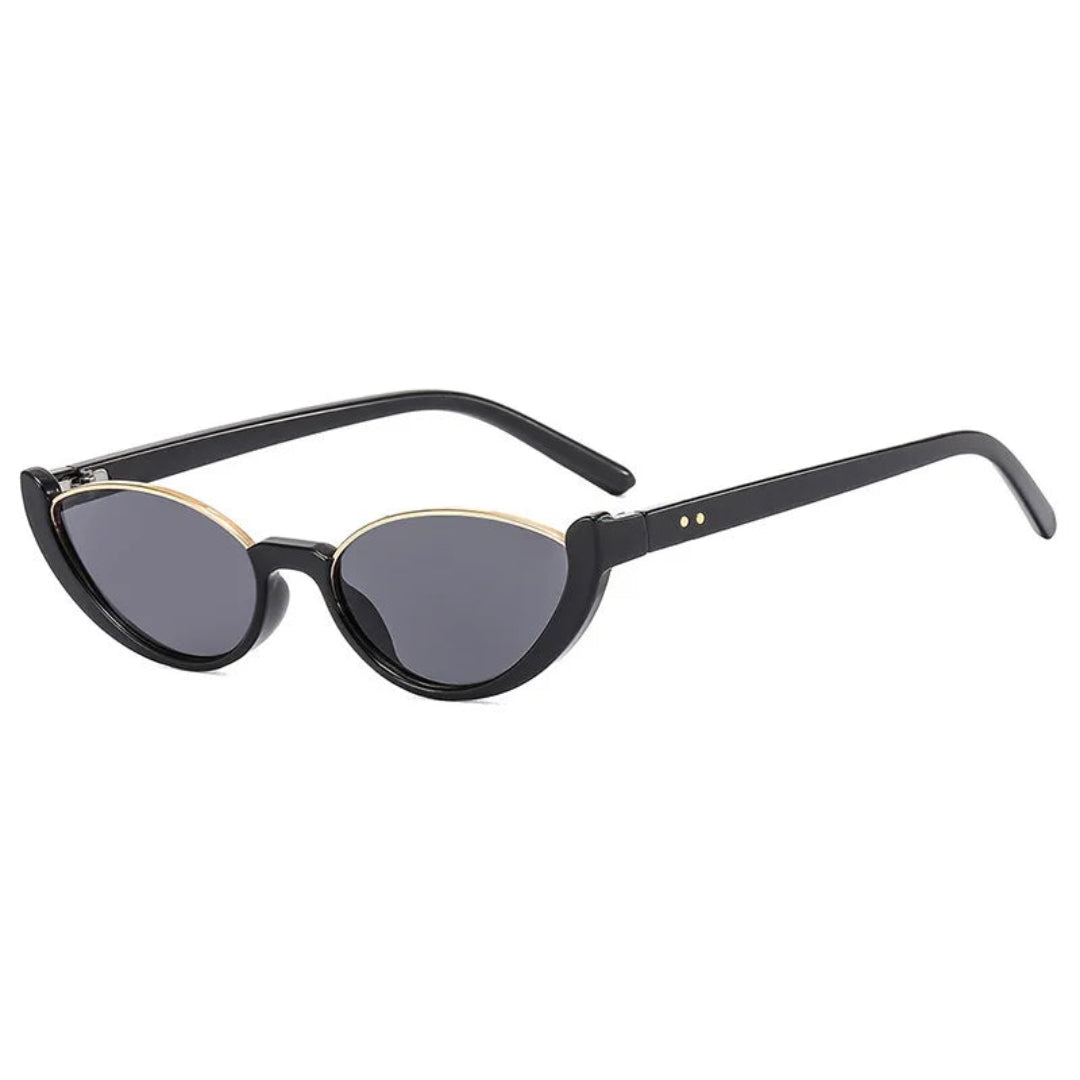 Venice women's cat-eye shades, black premium acetate frame with black TAC lenses offering UV400 protection, 3/4 right angle view on white background.