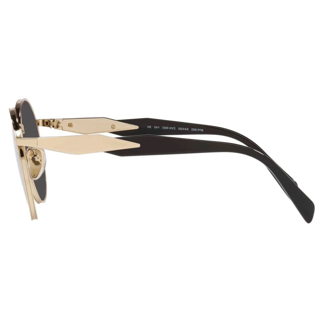 Side view of Domina women’s round sunglasses in Black frame with Black lenses, on white background — metal frame, polycarbonate lenses, 100% UV protection