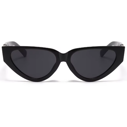Front view of Riviera women’s cat-eye shades in Black frame with Black lenses, on white background — polycarbonate frame, acrylic lenses, 100% UV protection