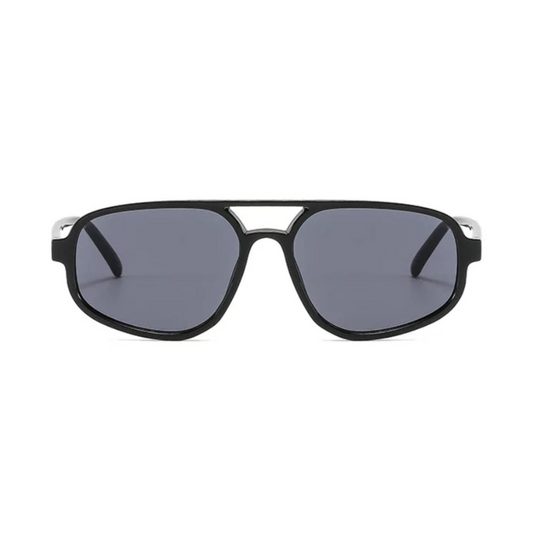 Brigitte aviator women's sunglasses in black polycarbonate frame with black acrylic lenses, 100% UV protection, front view on white background