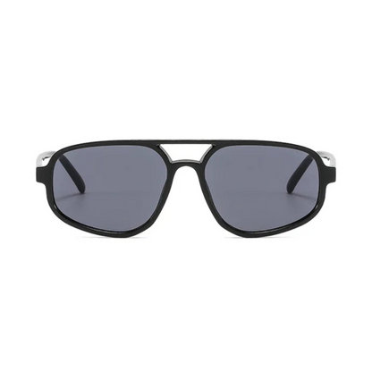 Brigitte aviator women's sunglasses in black polycarbonate frame with black acrylic lenses, 100% UV protection, front view on white background
