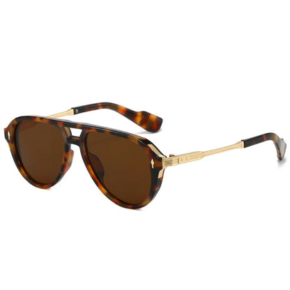 Astra women’s shades in Tortoise frame with Brown lenses, right 3/4 angle on white background — metal frame, polycarbonate lenses, 100% UV protection