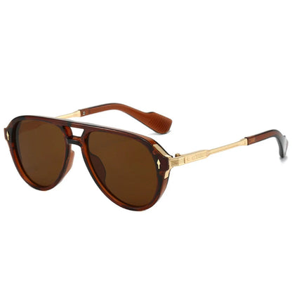 Astra women’s sunglasses in Brown frame with Brown lenses, right 3/4 angle on white background — metal frame, polycarbonate lenses, 100% UV protection