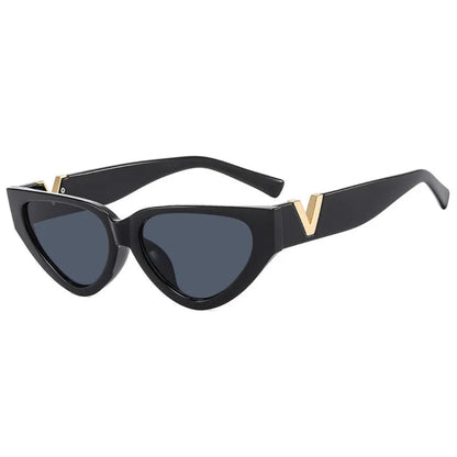 Right 3/4 angle of Riviera women’s cat-eye sunglasses in Black frame with Black lenses, on white background — polycarbonate frame, acrylic lenses, 100% UV protection