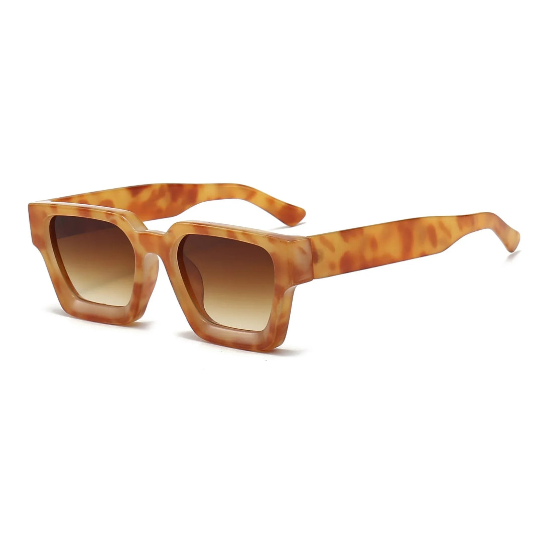 Right 3/4 angle of Valencia women’s square sunglasses in Tortoise frame with Pink Gradient lenses, on white background — acetate frame, polycarbonate lenses, 100% UV protection
