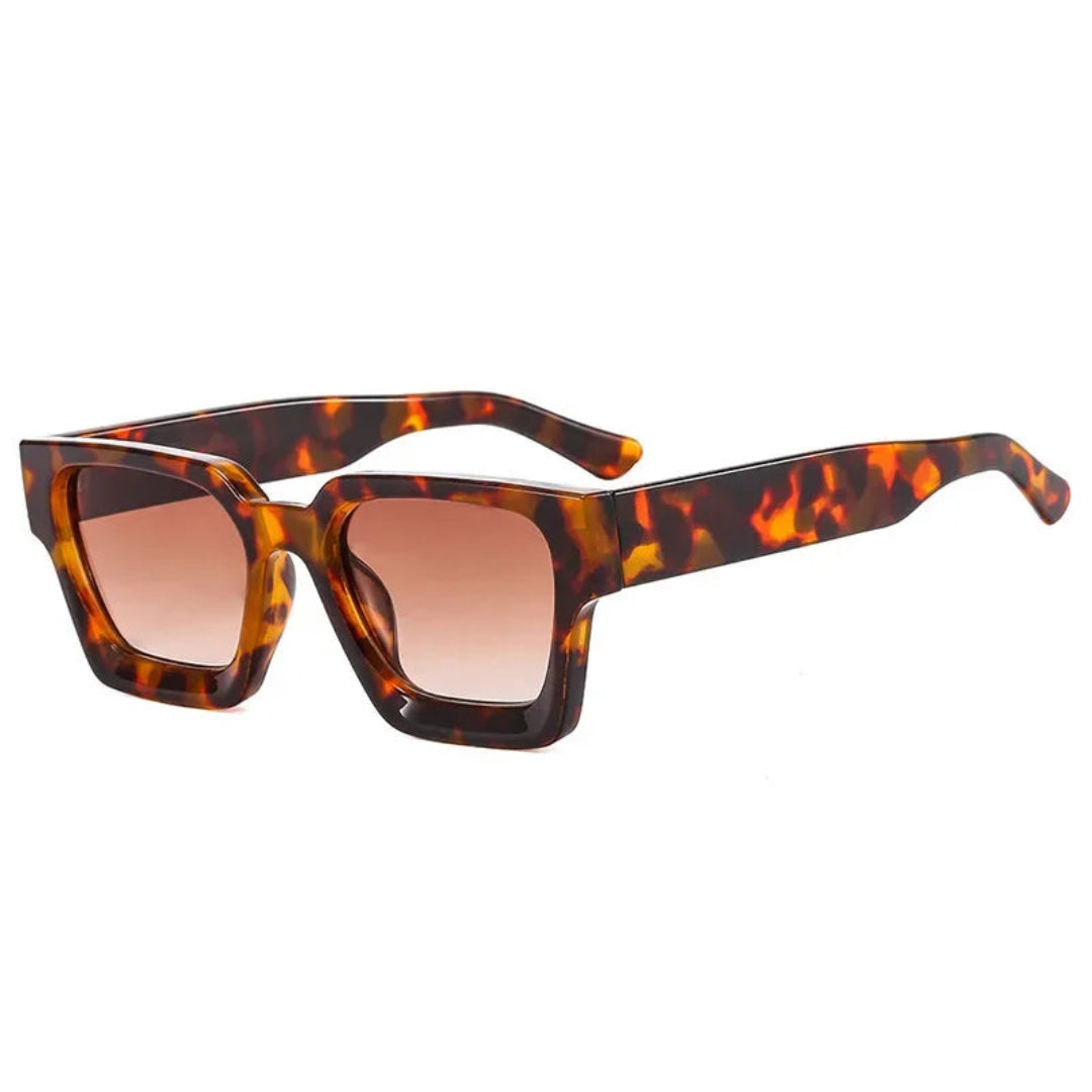 Right 3/4 angle of Valencia women’s square shades in Tortoise frame with Brown Gradient lenses, on white background — acetate frame, polycarbonate lenses, 100% UV protection