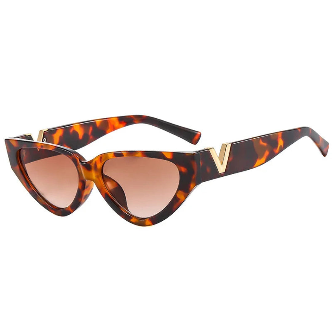 Right 3/4 angle of Riviera women’s cat-eye sunglasses in Tortoise frame with Amber Gradient lenses, on white background — polycarbonate frame, acrylic lenses, 100% UV protection