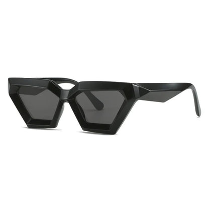 3/4 right angle view of Paris futuristic geometric shades in Black acetate frame with Black TAC lenses, 100% UV protection, on white background.
