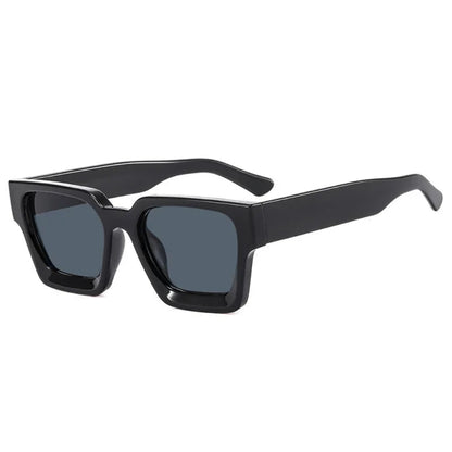 Right 3/4 angle of Valencia women’s square sunglasses in Black frame with Black lenses, on white background — acetate frame, polycarbonate lenses, 100% UV protection